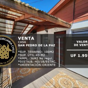 SE VENDE CASA 4D/1B/ ESTAC.,MICHAIHUE SAN PEDRO DE LA PAZ